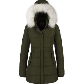 Chrisuno Women's Winter Warm Coats Puffer Jacket Long Drawstring Waterproof Snow Parka With Removable Faux Fur Trim Hood