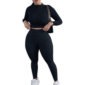 Mulisky Women’s Casual 2 Piece Outfits Sexy Bodycon Long Sleeve Crop Top with Long Pants Tracksuit Set Jumpsuits