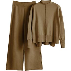 IMCTAH Women's 2 Piece Outfits Sweatsuit Mock Neck Pullover Top Wide Leg Pants Tracksuit Lounge Sets