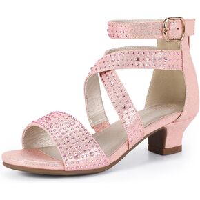 PANDANINJIA Jessie صنادل فستان للفتيات بكعب مفتوح من الأمام وحجر الراين بكعب منخفض أحذية لفتاة الزهور للأطفال الصغار والأطفال الكبار in Kuwait