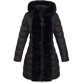 Bellivera Women Puffer Coat Faux Leather Long Padding Hooded Jacket with Belt
