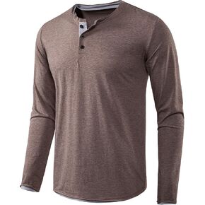 تي شيرت VANCOOG رجالي كاجوال بأكمام طويلة وخفيف الوزن من Henley الأساسي in Kuwait