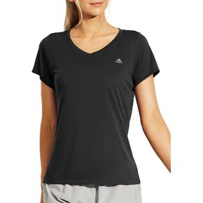 Haimont Women's Quick Dry Short Sleeve T-Shirts V-Neck UPF 50+ Tops Workout Athletic Fitness Running, Moisture Wicking