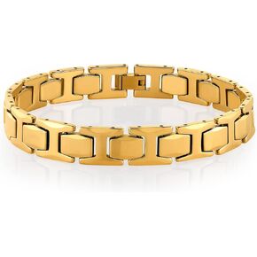 Urban Jewelry Stunning Solid Tungsten Link Bracelet for Men Polished Link, Puzzle, Ceramic Style (Silver, Black, 18K Gold Plated Option)