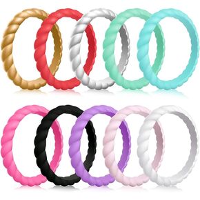 MOKANI Silicone Wedding Ring for Women, 10 Pack Thin and Braided Rubber Band, Fashion, Colorful, Comfortable fit, Skin Safe in Saudi Arabia
