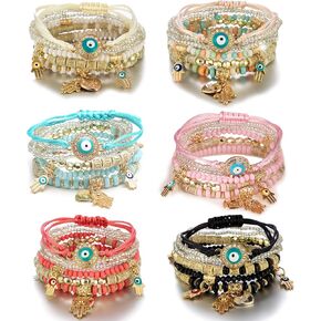 MILACOLATO 6Sets Boho Bead Bracelets Set Multilayered Stackable Bracelets Comfortable Stretch Bracelets Multicolor Bohemian Charm Bracelets for Women Girls