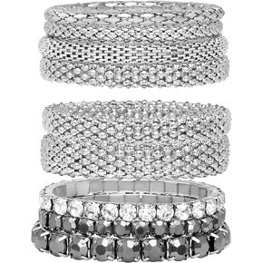 Badgley Mischka Women's Bracelet - Stackable Stretch Layered Crystal Snake Panther Link Mesh Bangle Tennis Bracelet