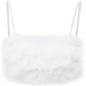TENDYCOCO Women Tank Top Faux Fur Cami Camisole Crop Top Spaghetti Strap Top Fuzzy Sexy