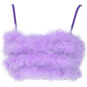 TENDYCOCO Women Tank Top Faux Fur Cami Camisole Crop Top Spaghetti Strap Top Fuzzy Sexy