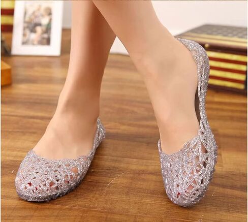 Women's Jelly Sandals Ballet Shoes Slip On Flats Hollow Out Loafers in Saudi Arabia