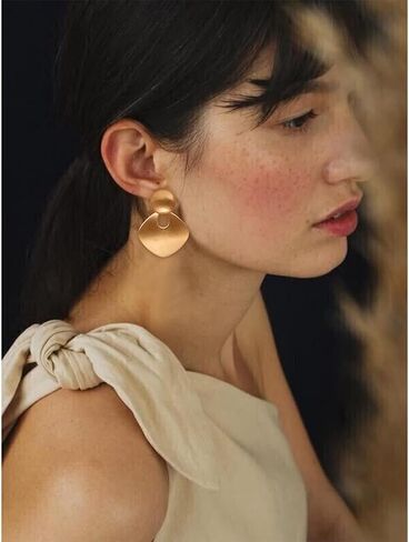 CLASSYZINT Gold Silver Clip On Earring For Women Handmade Brass Metal Retro Statement Dangle Earrings Gift Jewelry in Kuwait