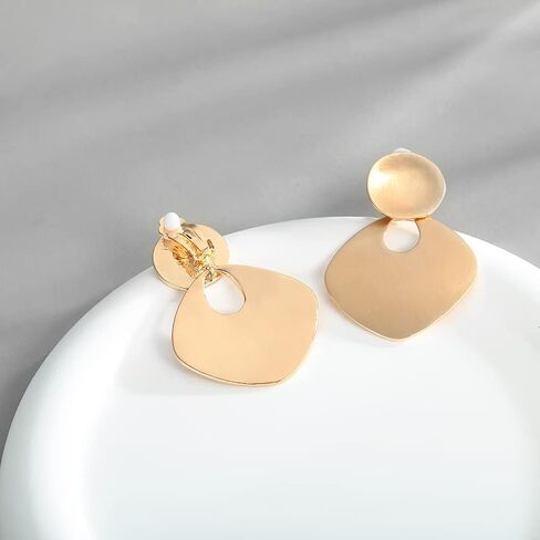 CLASSYZINT Gold Silver Clip On Earring For Women Handmade Brass Metal Retro Statement Dangle Earrings Gift Jewelry in Kuwait