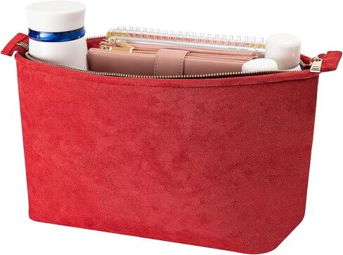 GoTiling Purse Organizer Insert For Handbags, Suede Velvet Handbag Organizer Insert with Zipper, Medium Tote Bag Organizer Insert with 11 Pockets, Bag Tote Shaper fit Neverful MM, Red in Saudi Arabia