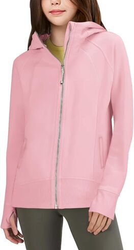 بلوفر rrhss للفتيات بغطاء للرأس وأكمام طويلة وفتحة إبهام مع جيوب للأعمار من 5 إلى 14 عامًا in Kuwait