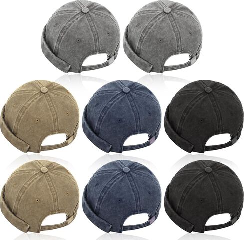 Janmercy 8 قطع قبعات بدون حافة للرجال قابلة للتعديل Skullcap Docker Hat مشبك قبعة صغيرة غسيل قطن بدون حافة قبعات للرجال والنساء in Kuwait
