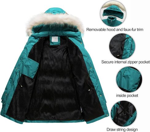 Chrisuno Women's Winter Warm Coats Puffer Jacket Long Drawstring Waterproof Snow Parka With Removable Faux Fur Trim Hood in Kuwait
