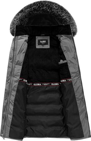 ELORA Heavyweight Women's Vegan Puffer Mid-Length Cargo Coat with Faux Fur Trim Removable Hood in Kuwait