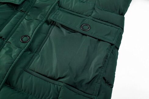 ELORA Heavyweight Women's Vegan Puffer Mid-Length Cargo Coat with Faux Fur Trim Removable Hood in Kuwait