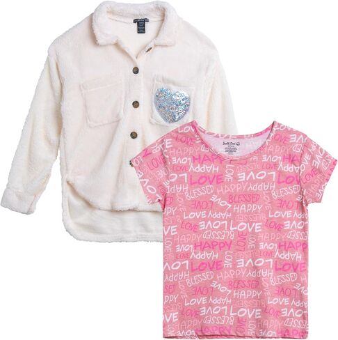 طقم جاكيت قميص للفتيات من Instagirl - قطعتين من سترة صوف الشيربا المريحة وتي شيرت - مجموعة ملابس الشباب للفتيات (7-16) in Kuwait