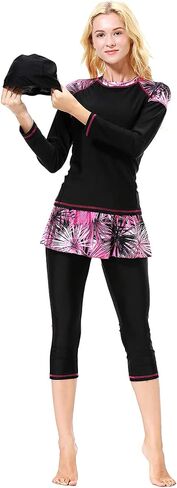 Women Burkini Swimsuits Modest Muslim Swimwear Islamic Long Sleeve Full Cover Hijab Top Skirted Swim Capris ​Pants Set in Saudi Arabia