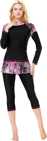 Women Burkini Swimsuits Modest Muslim Swimwear Islamic Long Sleeve Full Cover Hijab Top Skirted Swim Capris ​Pants Set in Saudi Arabia