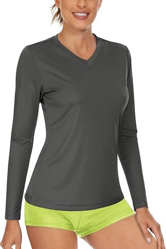 Boladeci Women's UPF 50+ Sun Shirts V Neck Long Sleeve Lightweight Quick Dry UV Protection Clothing Rash Guard Swim T-Shirts in Kuwait