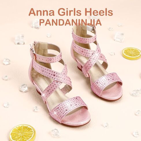 PANDANINJIA Jessie صنادل فستان للفتيات بكعب مفتوح من الأمام وحجر الراين بكعب منخفض أحذية لفتاة الزهور للأطفال الصغار والأطفال الكبار in Kuwait