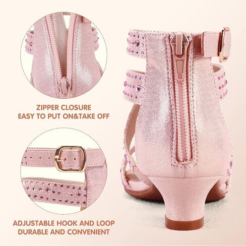 PANDANINJIA Jessie صنادل فستان للفتيات بكعب مفتوح من الأمام وحجر الراين بكعب منخفض أحذية لفتاة الزهور للأطفال الصغار والأطفال الكبار in Kuwait