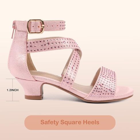 PANDANINJIA Jessie صنادل فستان للفتيات بكعب مفتوح من الأمام وحجر الراين بكعب منخفض أحذية لفتاة الزهور للأطفال الصغار والأطفال الكبار in Kuwait