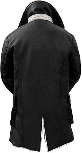 UGFashions Bane Coat Dark Knight Mens Distressed Brown Fur Shearling Trench Leather Pea Coat Rises Jacket in Kuwait