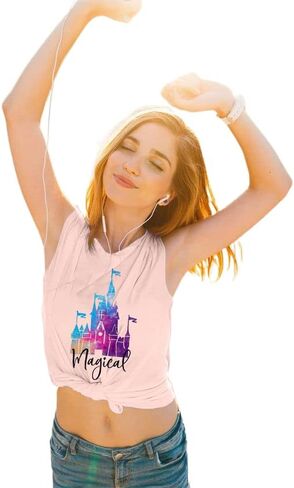 تي شيرت نسائي من Magic Castle بدون أكمام برسومات المملكة السحرية تي شيرت بناتي للرحلات كاجوال للعطلات والعطلات بدون أكمام in Kuwait