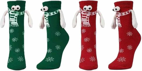 BINPURE عيد الميلاد اليد في اليد الجوارب عقد الأيدي الجوارب زوجين المغناطيسي اليد الجوارب منتصف أنبوب جورب مضحك هدايا عيد الميلاد الجوارب in Kuwait