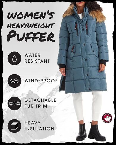 CANADA WEATHER GEAR Women's Winter Jacket - Heavyweight Long Length Bubble Puffer Parka (S-XL) in Kuwait