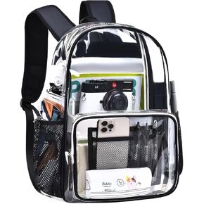 BYXEPA Clear Backpack Heavy Duty TPU See Through Transparent Backpack with Reinforced Strap & Large Capacity for Girls Women School College Workplace Security - Pink, 16.1in