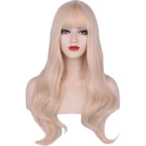 باروكة FYXZHUO طويلة متموجة أشقر فاتح مع غرة للنساء شعر صناعي مقاوم للحرارة يناسب أزياء تنكرية لحفلات الهالوين شعر مستعار للاستخدام اليومي in Kuwait