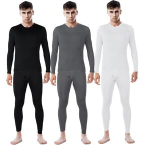 Patelai 3 Sets Men's Thermal Underwear Long Johns Base Layer with Fleece Lined for Winter Cold Weather