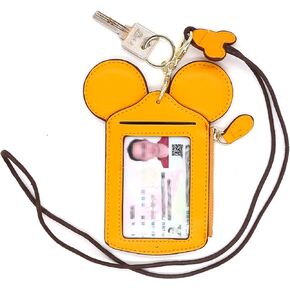 Ondeam ID Holder With Lanyard Badge Holder,PU Leather newchic Cute Animal Shape neck wallet for Women(Black & Red)