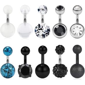 Ruifan 14G 6mm 1/4 Inch 316L Surgical Steel CZ Short Belly Earring Navel Button Rings 3-10PCS