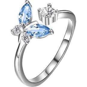 AOBOCO Sterling Silver Butterfly Open Adjustable Ring Embellished with Crystal from Austria, Anniversary Birthday Jewelry Gifts for Women Girls, Size 6 7 8 9 10 in Kuwait