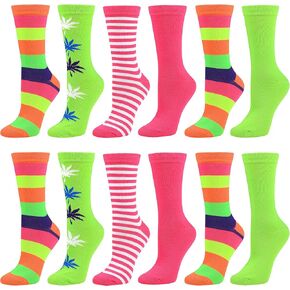 12 Pairs Women’s Colorful Cotton Crew Socks Casual Argyle Patterned Fun Socks for Girls Debra Weitzner