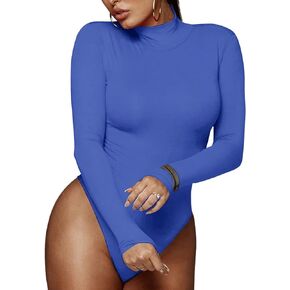 PALINDA Women's Mock Turtleneck Long Sleeve Bodysuit Leotard Stretchy Basic Layering Tops