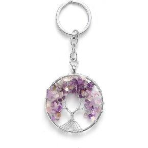 Joya Gift Tree of Life Keychain Natural Crystal Stone Handmade DIY Keychain Charm Pendant Necklace