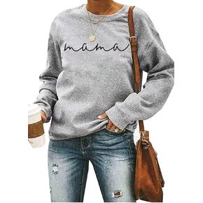 Women Lightweight Sweatshirt Tshirt Mama Letter Print Long Sleeve Casual Crewneck Pullover Tops in Kuwait