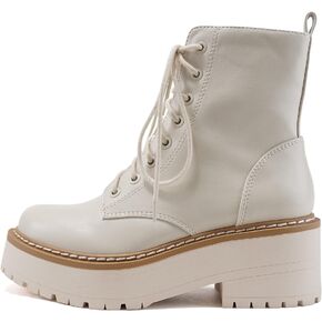 Soda FLING Women Chunky Lug Sole Lace up Fashion Combat Ankle Boot w/Side Zipper