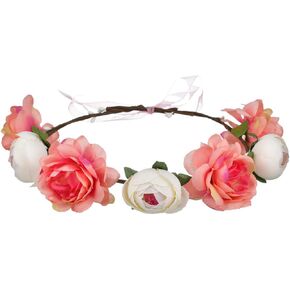 Artfen Flower Crown Floral Wreath Headband Garland Headband for Wedding Festival Party Vacation Photography Props Champagne