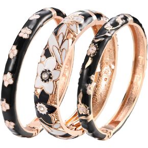 UJOY Womens Multi-colors Cloisonne Bracelet Gold Plated Flower Hollowed Enameled Hinged Cuff Bangles Jewelry Gift 88A10 in Kuwait
