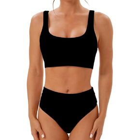 MIKETAI High Waisted Two Piece Swimsuits for Women Tummy Control Tankini Bathing Suits Sporty Printed Swimwea