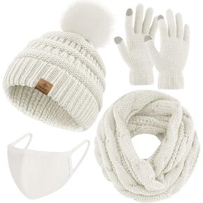 URATOT Winter Warm Knitted Sets Knitted Beanie Hat Scarf Face Cover Touchscreen Gloves Set for Men Women