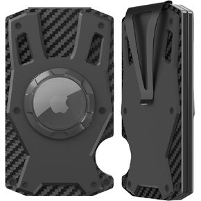 محفظة Mvgges AirTag للرجال، محفظة رفيعة صغيرة الحجم تحجب RFID ومحفظة جيب أمامي من ألياف الكربون وسبائك الألومنيوم ومشبك نقود AirTag محفظة ذكية للرجال والنساء (بدون علامة AirTag) in Kuwait