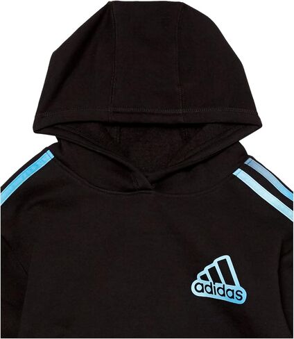 بلوفر بغطاء للرأس من الصوف بأكمام طويلة للأولاد من adidas، أسود منقط مع Collegiate Royal، مقاس كبير (14/16) in Kuwait